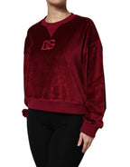 Dolce & Gabbana Red Cotton Velvet Crew Neck Pullover Sweater - Zeiniez