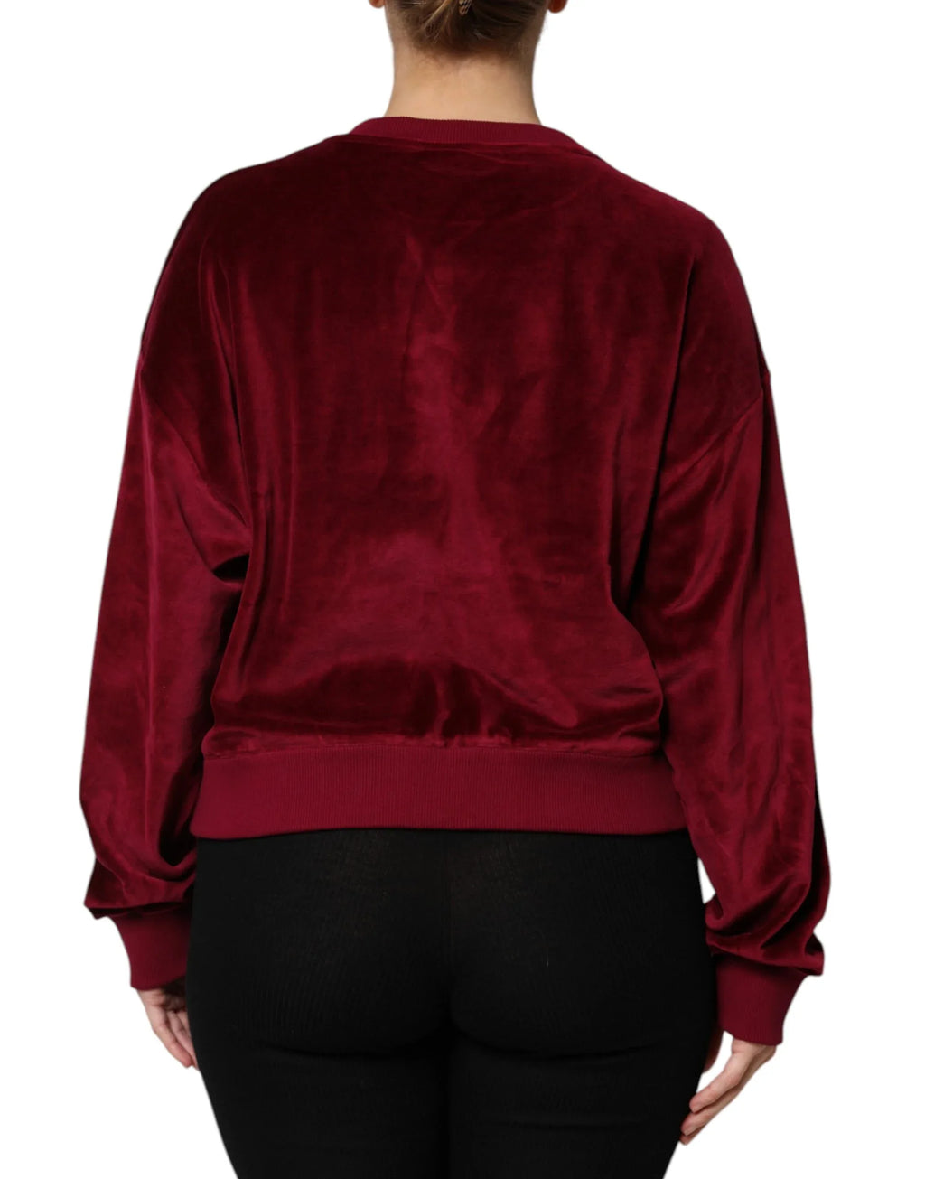 Dolce & Gabbana Red Cotton Velvet Crew Neck Pullover Sweater - Zeiniez