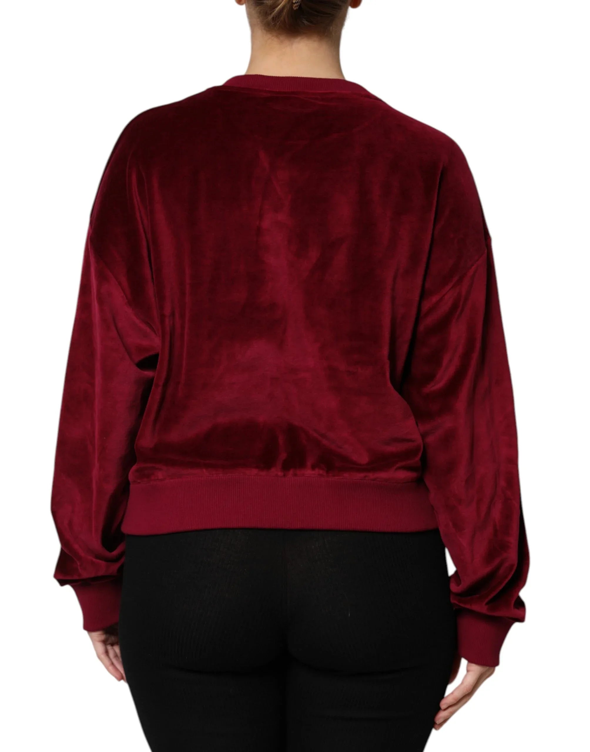 Dolce & Gabbana Red Cotton Velvet Crew Neck Pullover Sweater - Zeiniez