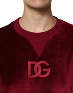Dolce & Gabbana Red Cotton Velvet Crew Neck Pullover Sweater - Zeiniez