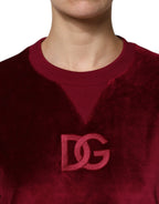 Dolce & Gabbana Red Cotton Velvet Crew Neck Pullover Sweater