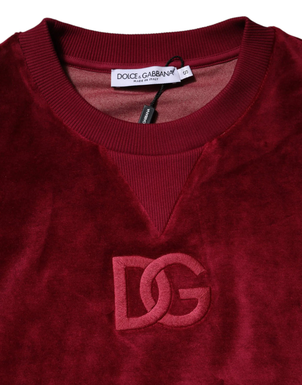 Dolce & Gabbana Red Cotton Velvet Crew Neck Pullover Sweater - Zeiniez