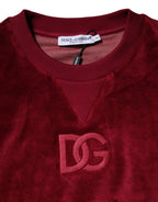 Dolce & Gabbana Red Cotton Velvet Crew Neck Pullover Sweater - Zeiniez
