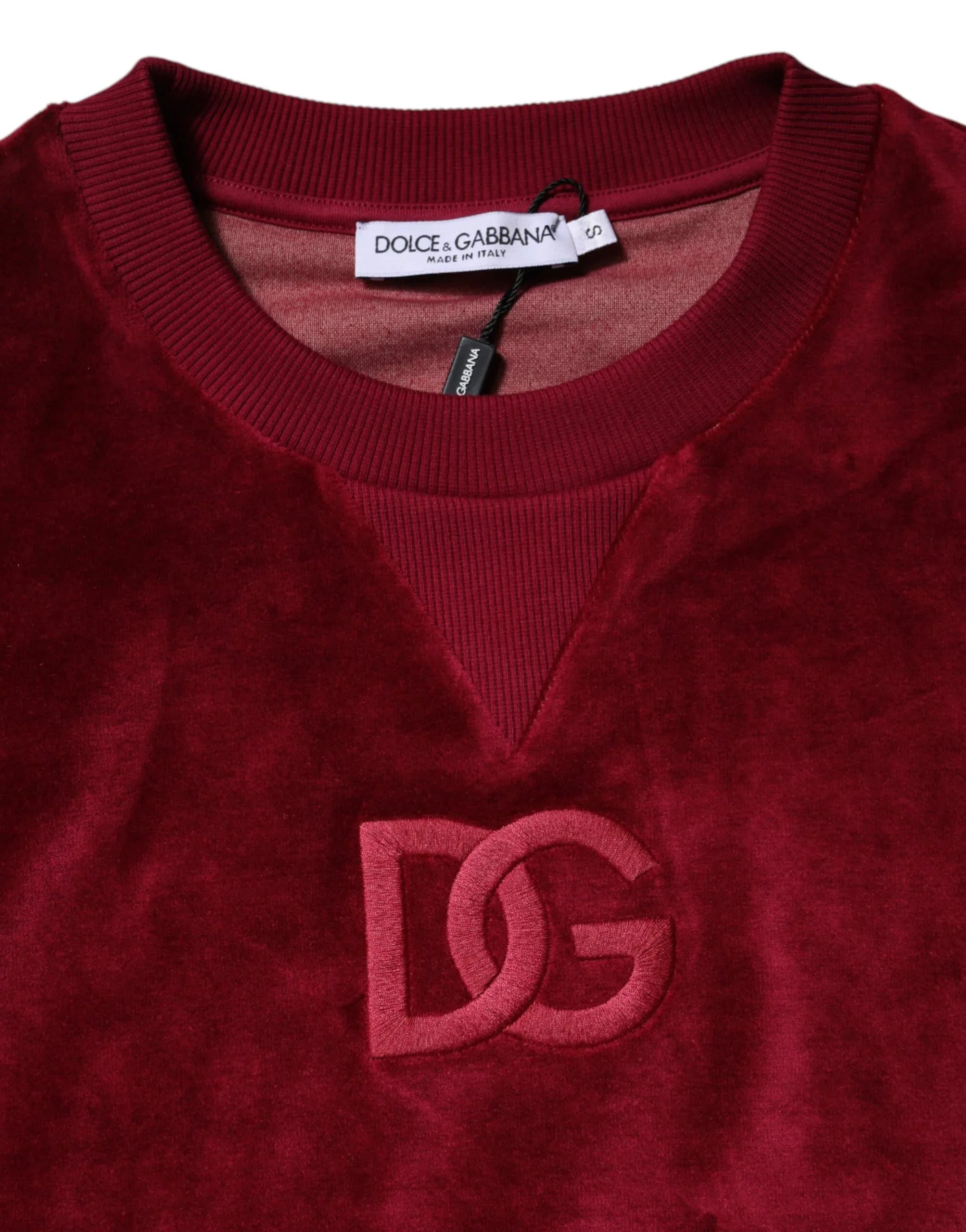 Dolce & Gabbana Red Cotton Velvet Crew Neck Pullover Sweater - Zeiniez