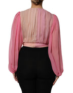 Dolce & Gabbana Pink Plunging V-neck Long Sleeves Blouse Top - Zeiniez
