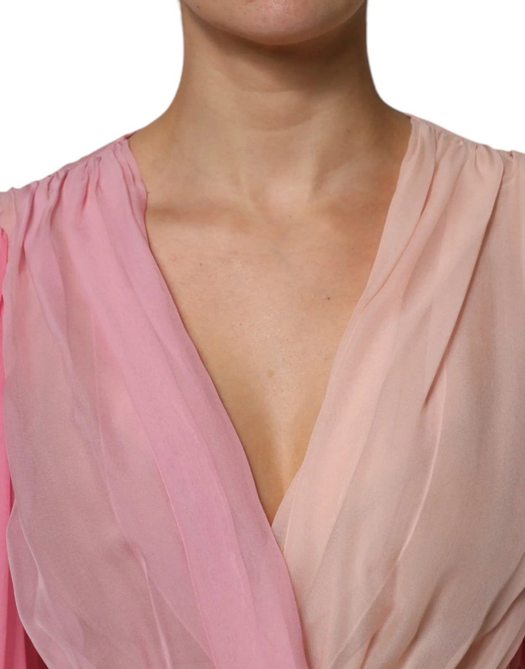 Dolce & Gabbana Pink Plunging V-neck Long Sleeves Blouse Top - Zeiniez