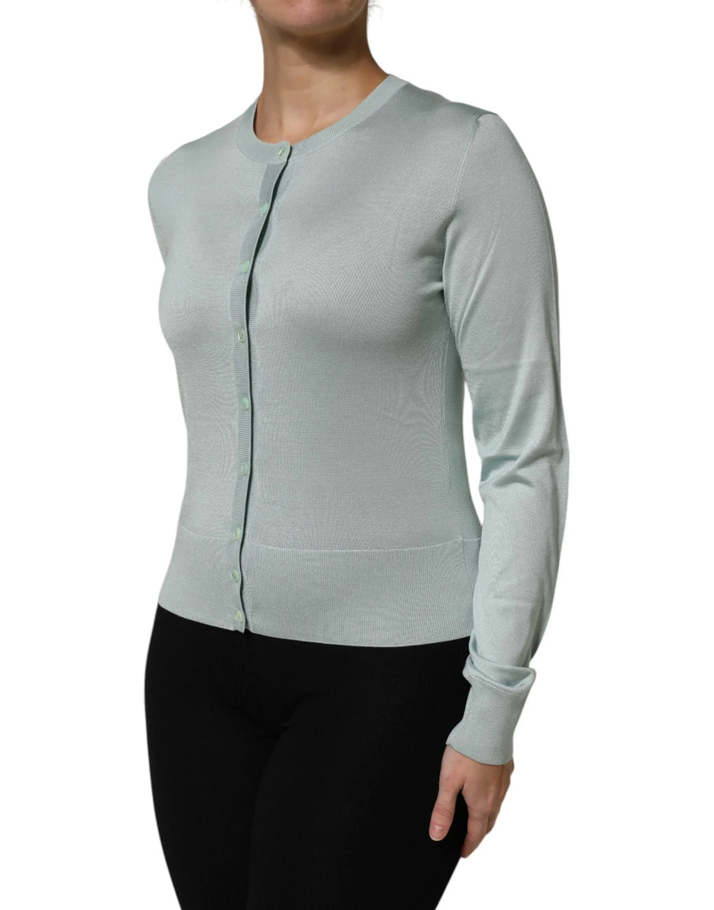 Dolce & Gabbana Light Green Silk Button Down Cardigan Sweater - Zeiniez