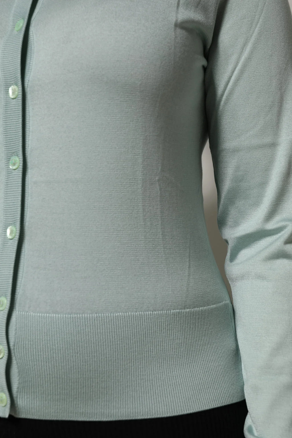 Dolce & Gabbana Light Green Silk Button Down Cardigan Sweater - Zeiniez