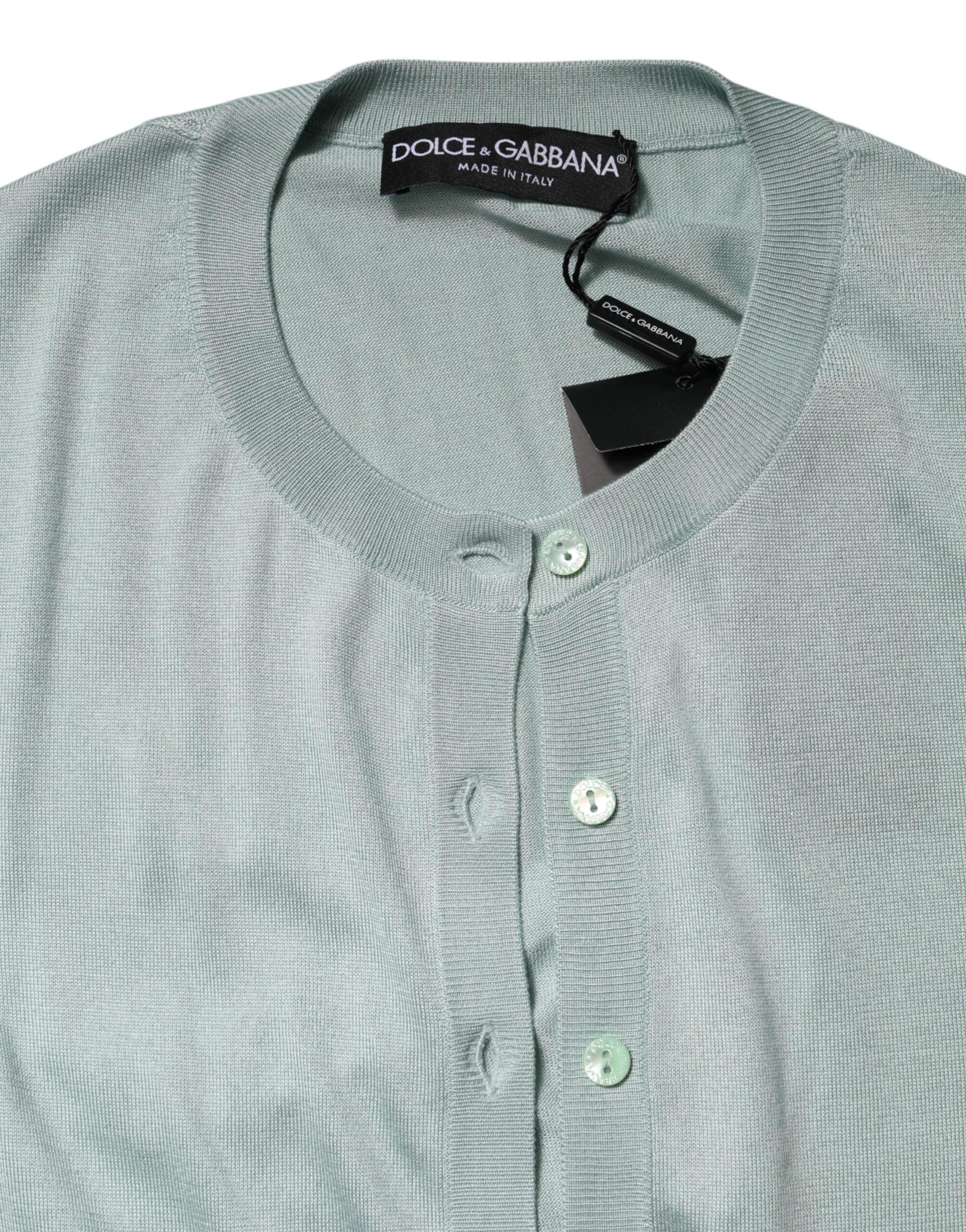 Dolce & Gabbana Light Green Silk Button Down Cardigan Sweater - Zeiniez