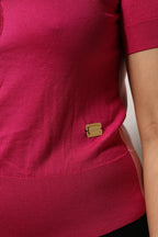 Dolce & Gabbana Pink Short Sleeves Buttoned Ascot Collar Top - Zeiniez