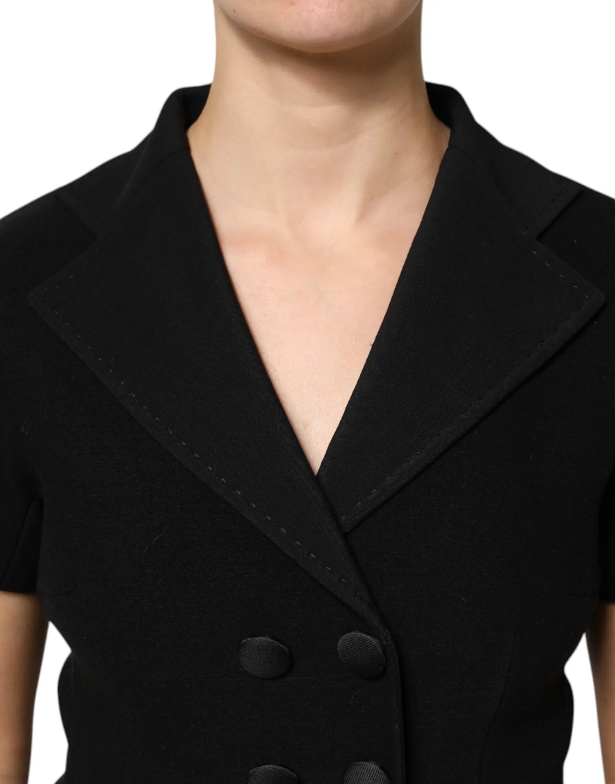 Dolce & Gabbana Black Wool Double Breasted Coat Jacket - Zeiniez