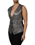 Dolce & Gabbana Silver Floral Jacquard Sleeveless Vest Top - Zeiniez