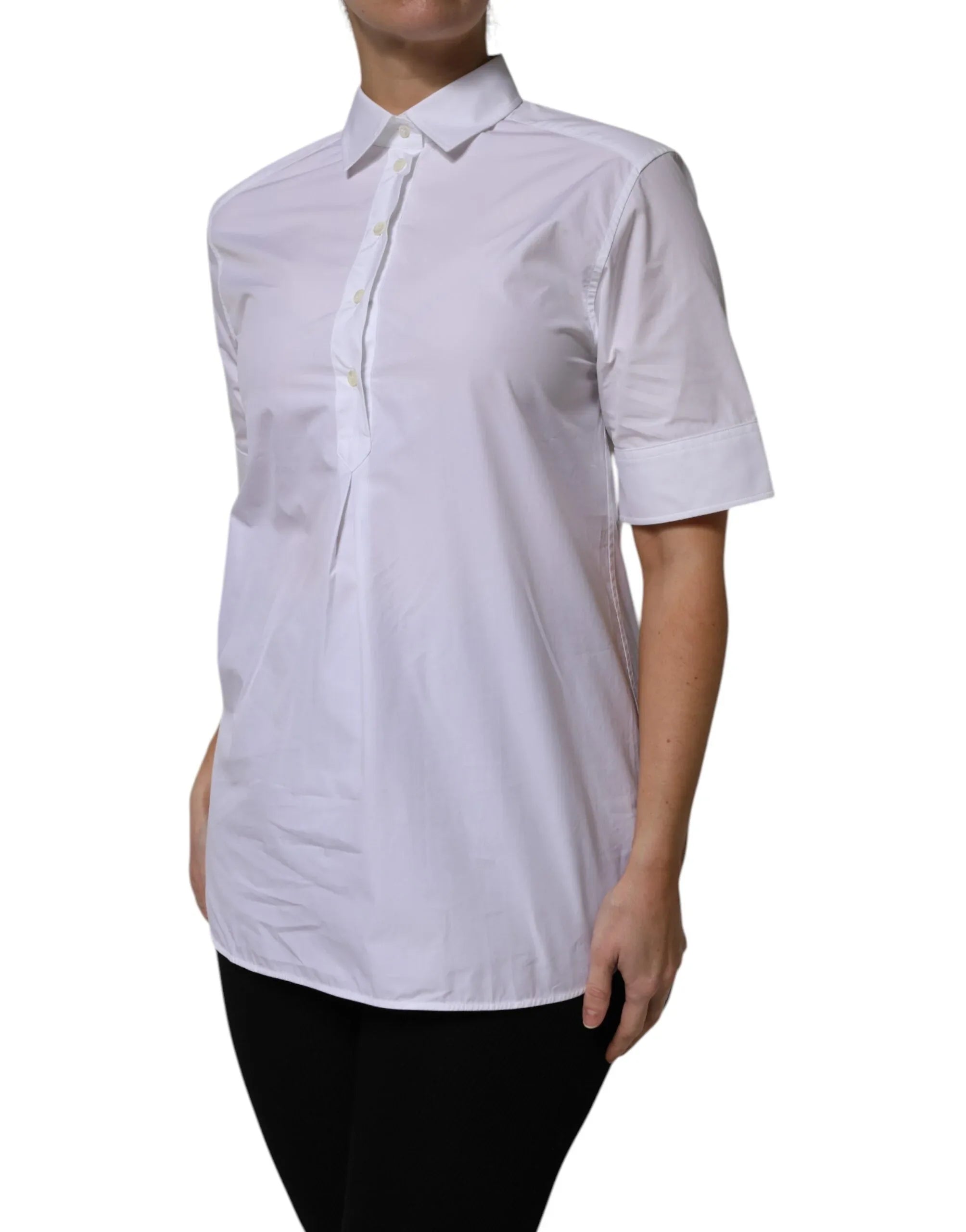 Dolce & Gabbana White Cotton Short Sleeves Collared Polo Top - Zeiniez