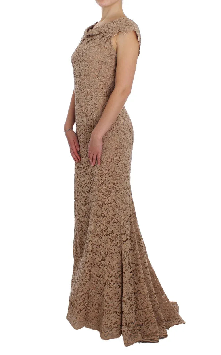 Dolce & Gabbana Pink Floral Lace Full Length Sheath Dress - Zeiniez