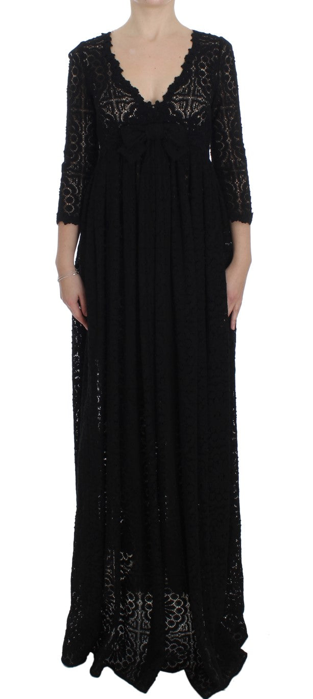 Dolce & Gabbana Black Ricamo Knitted Full Length Maxi Dress Dolce & Gabbana