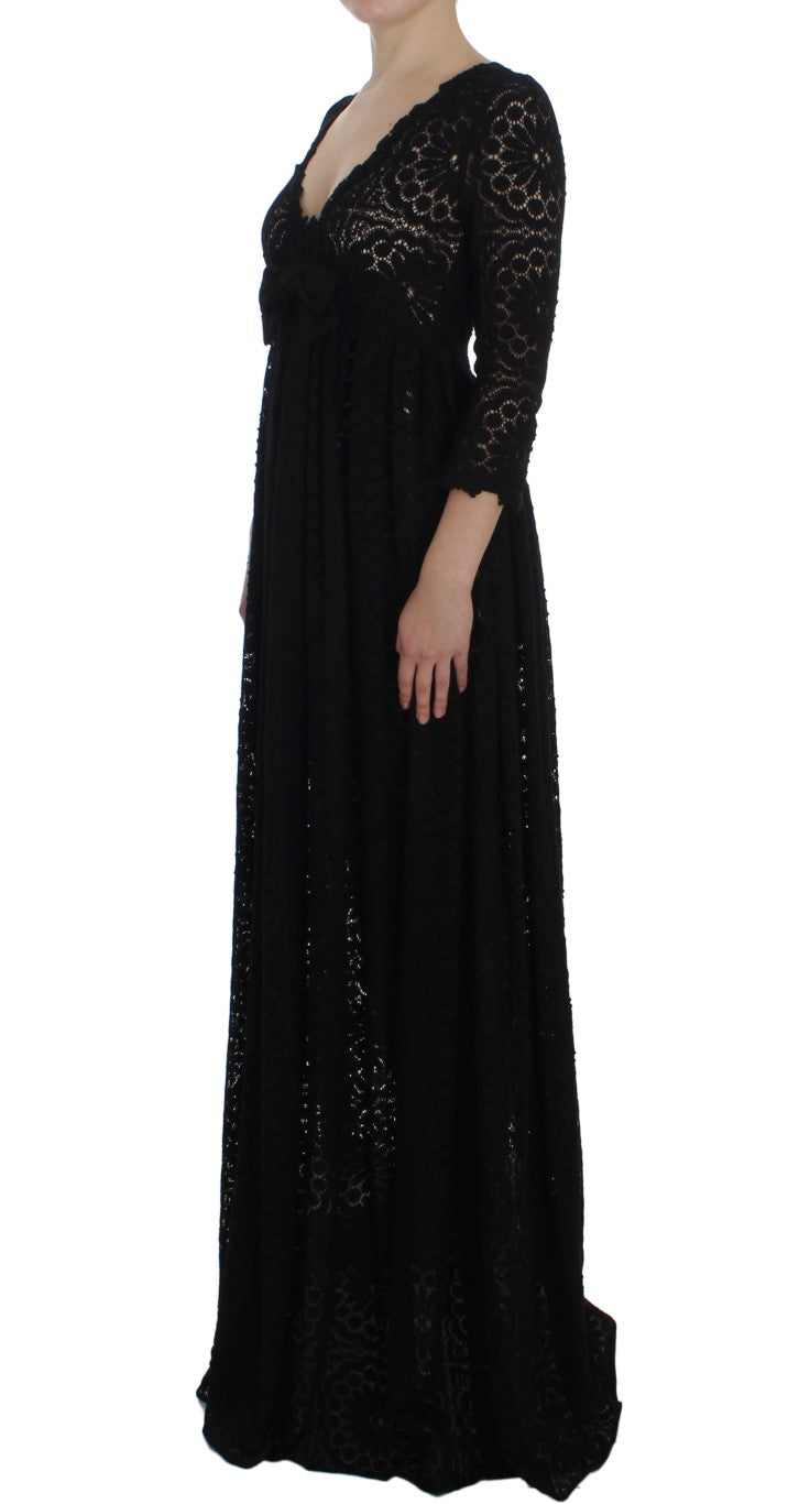 Dolce & Gabbana Black Ricamo Knitted Full Length Maxi Dress Dolce & Gabbana