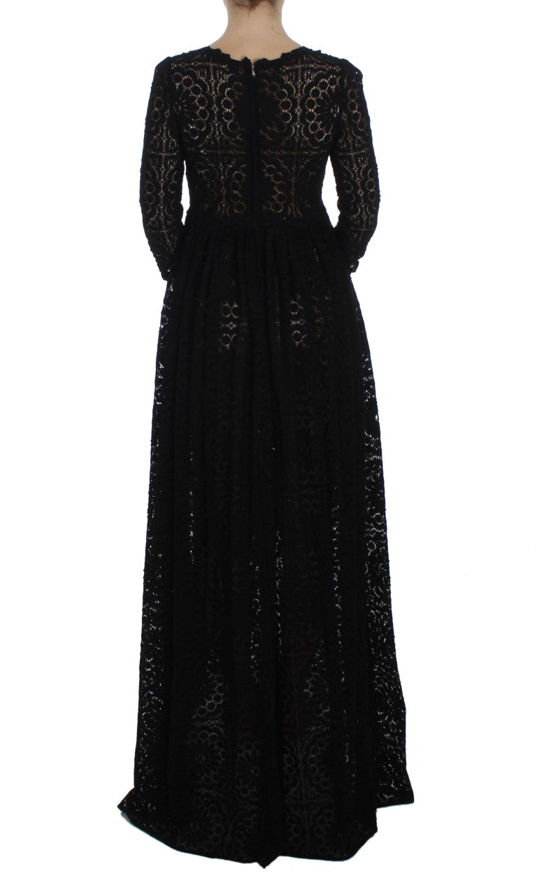 Dolce & Gabbana Black Ricamo Knitted Full Length Maxi Dress Dolce & Gabbana
