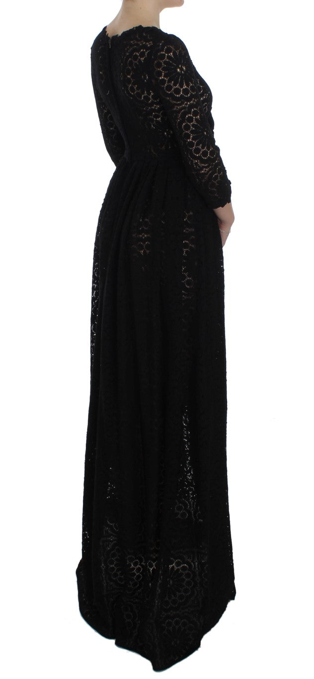 Dolce & Gabbana Black Ricamo Knitted Full Length Maxi Dress Dolce & Gabbana