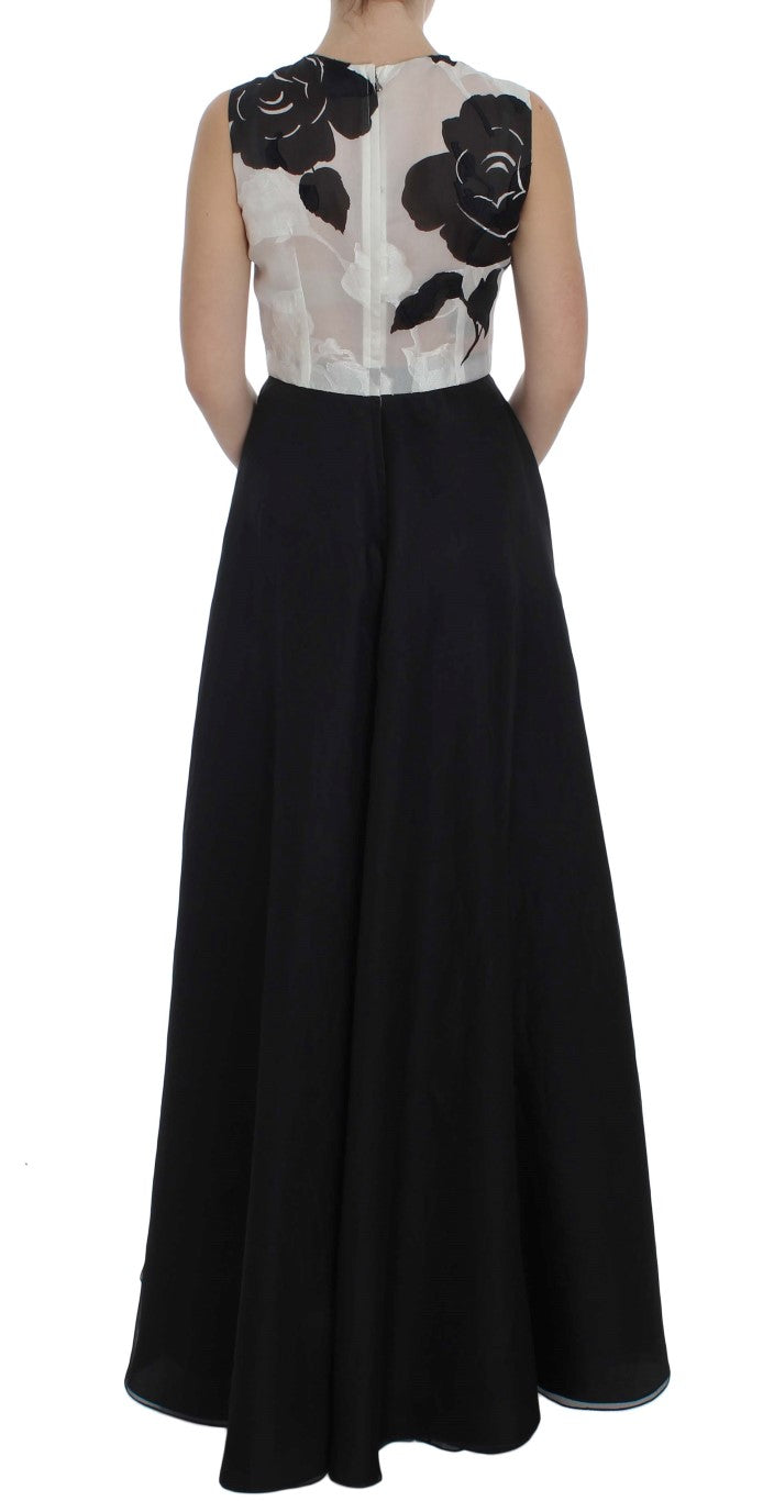 Dolce & Gabbana Black White Floral Silk Sheath Gown Dress Dolce & Gabbana