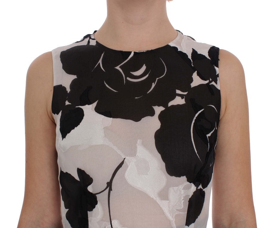 Dolce & Gabbana Black White Floral Silk Sheath Gown Dress Dolce & Gabbana