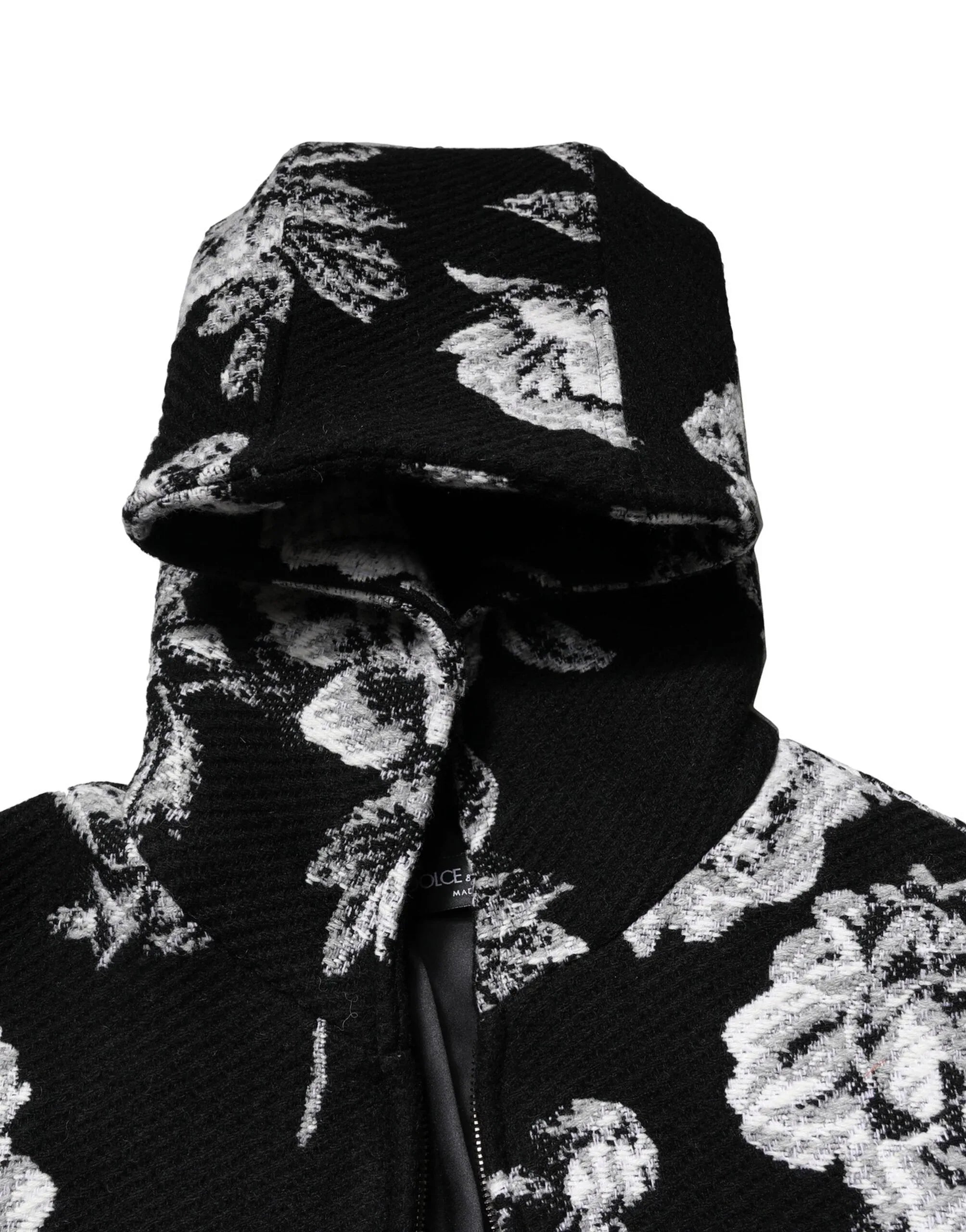Dolce & Gabbana Black Wool Floral Printed Men Hooded Jacket - Zeiniez