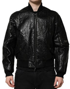 Dolce & Gabbana Black Logo Plaque Bomber Full Zipper Jacket - Zeiniez