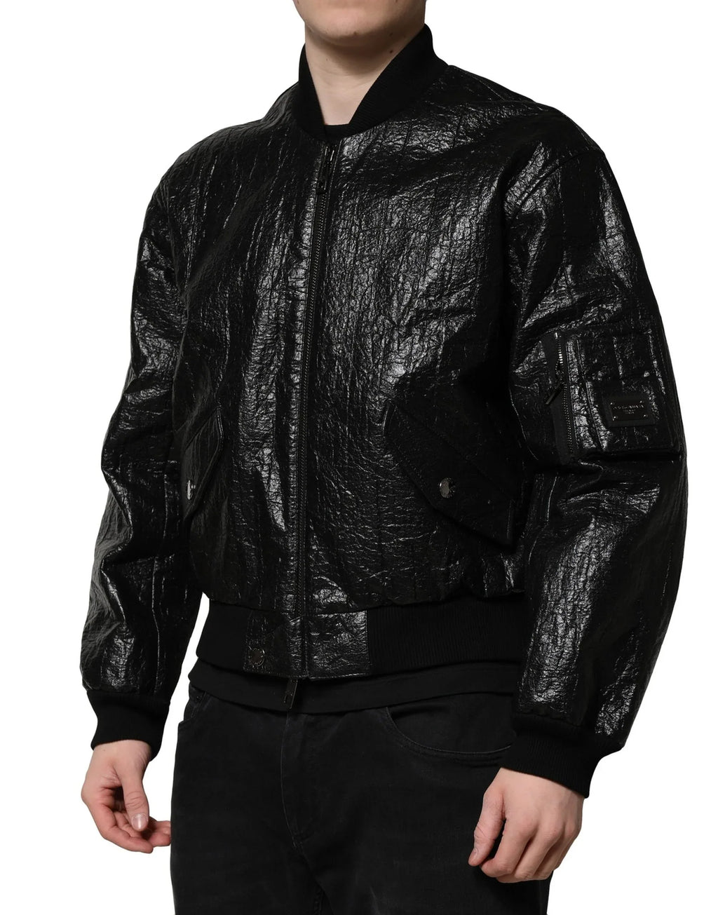 Dolce & Gabbana Black Logo Plaque Bomber Full Zipper Jacket - Zeiniez