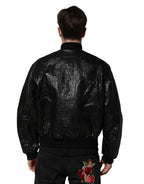Dolce & Gabbana Black Logo Plaque Bomber Full Zipper Jacket - Zeiniez