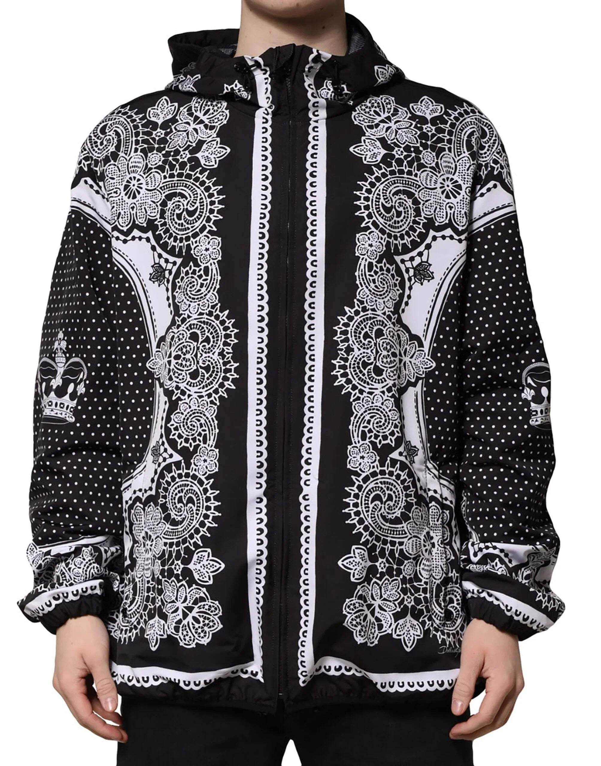 Dolce & Gabbana Black Bandana Print Hooded Bomber Jacket - Zeiniez