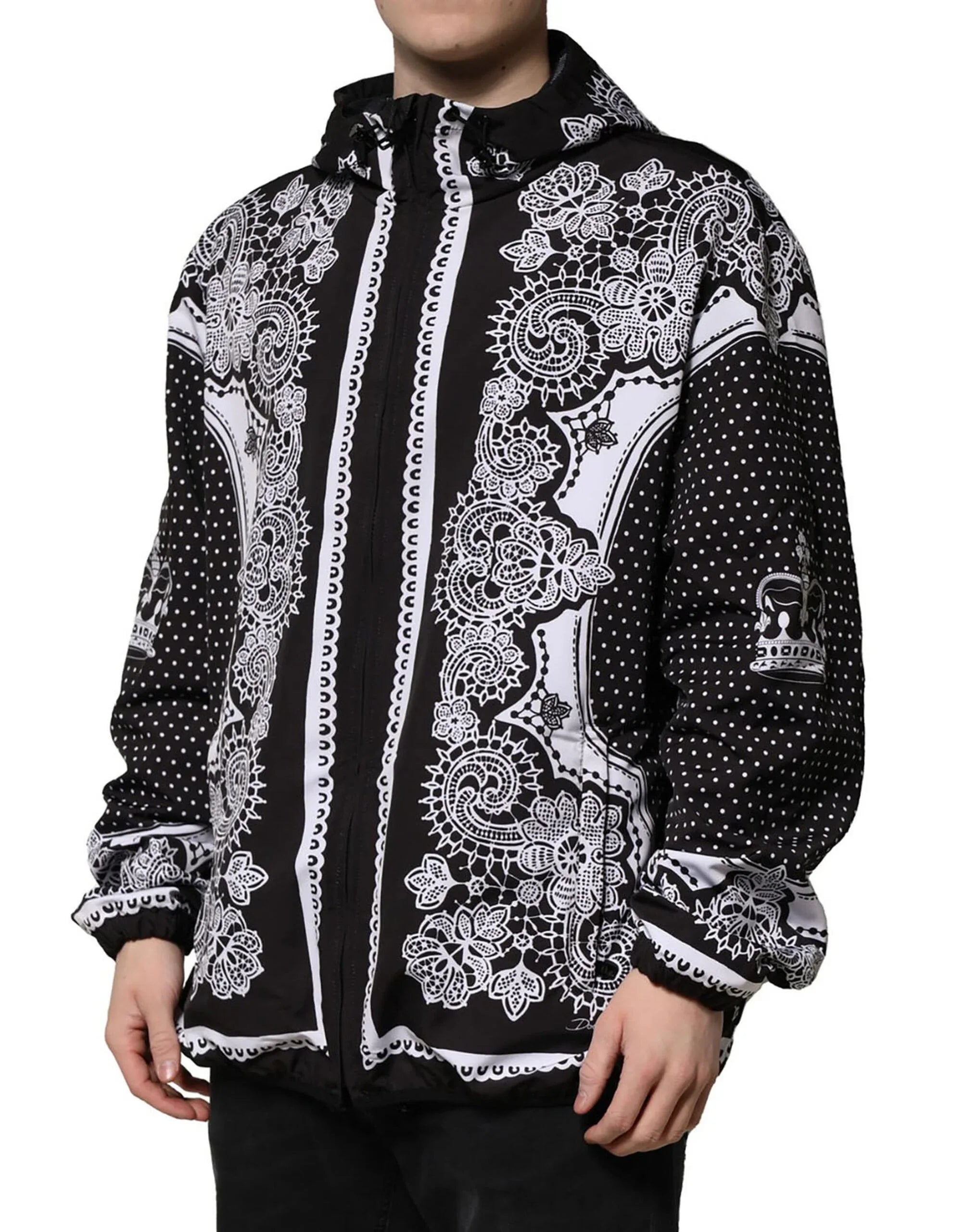 Dolce & Gabbana Black Bandana Print Hooded Bomber Jacket - Zeiniez