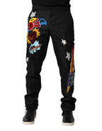 Dolce & Gabbana Black Graphic Embroidery Men Pants - Zeiniez