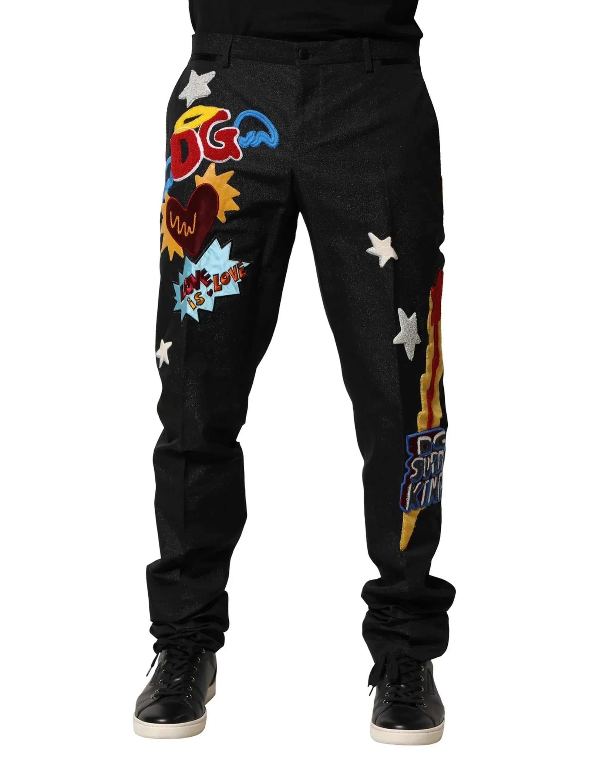 Dolce & Gabbana Black Graphic Embroidery Men Pants - Zeiniez