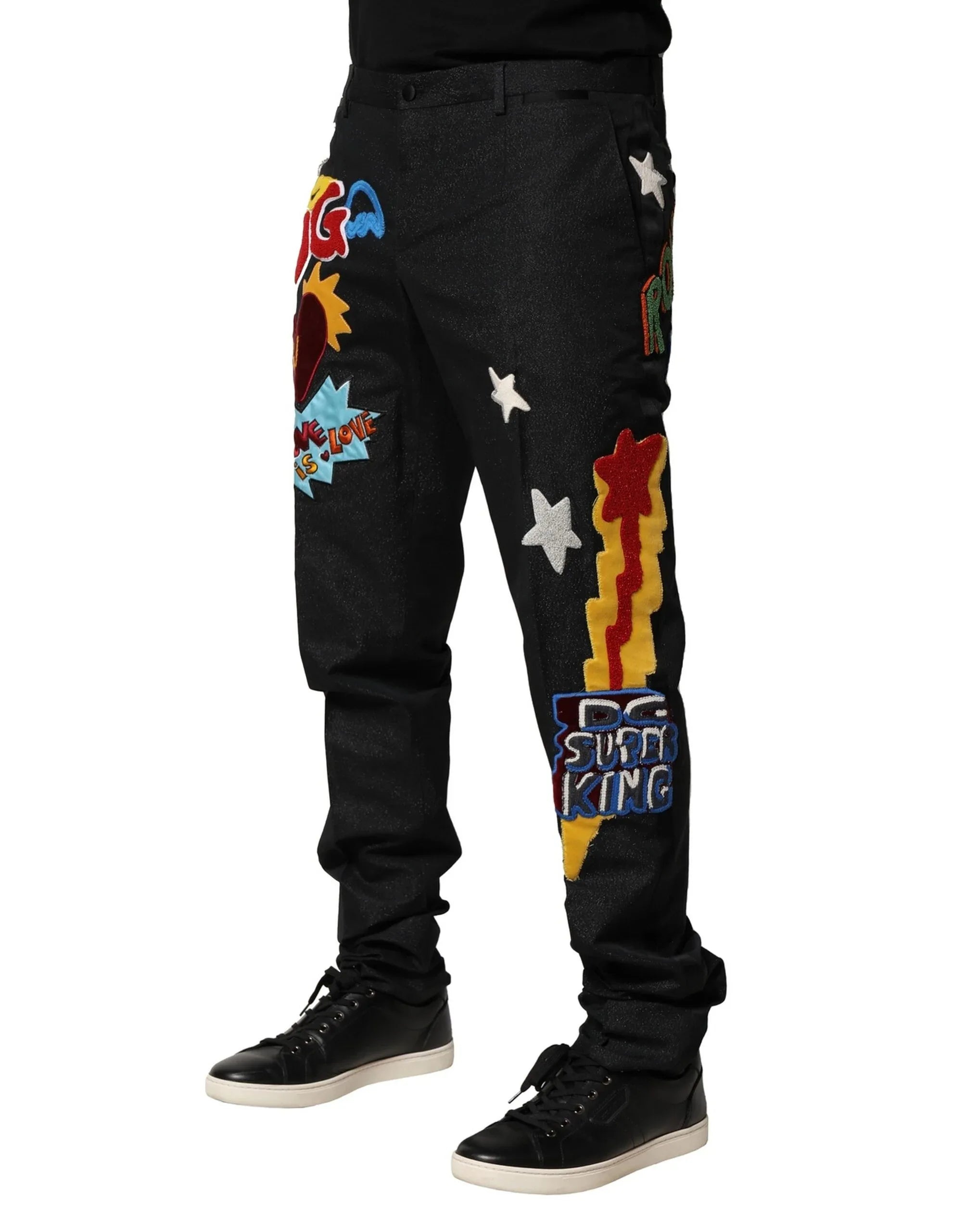 Dolce & Gabbana Black Graphic Embroidery Men Pants - Zeiniez