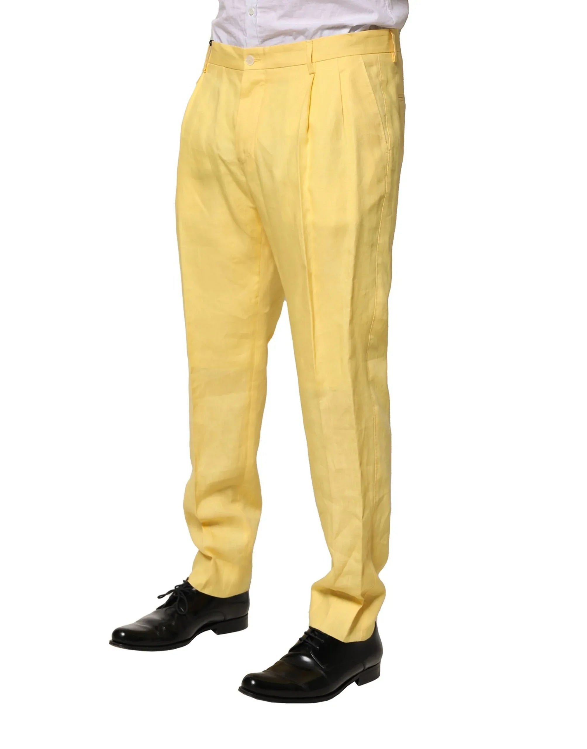 Dolce & Gabbana Yellow Flax Tapered Dress Men Pants - Zeiniez