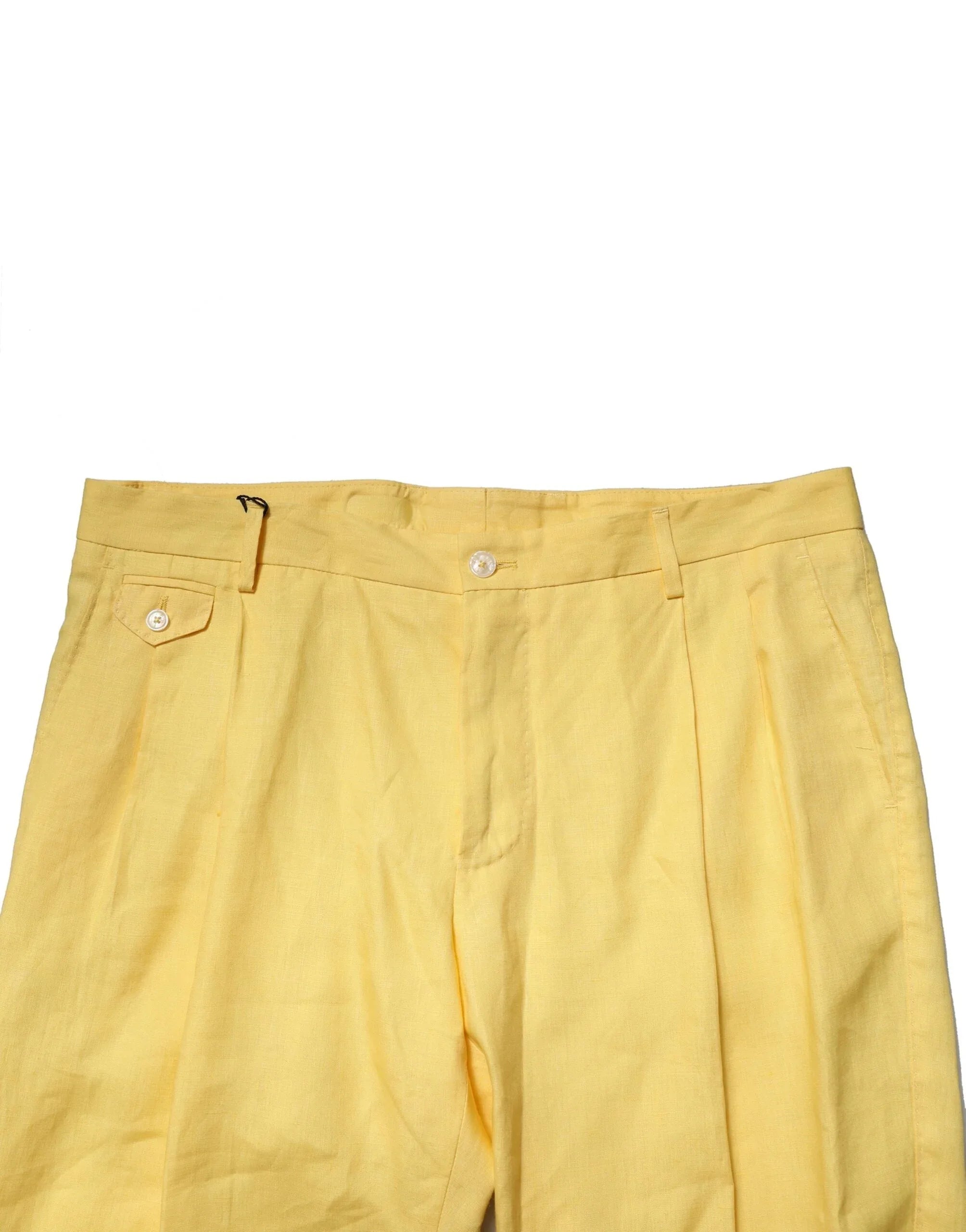 Dolce & Gabbana Yellow Flax Tapered Dress Men Pants - Zeiniez