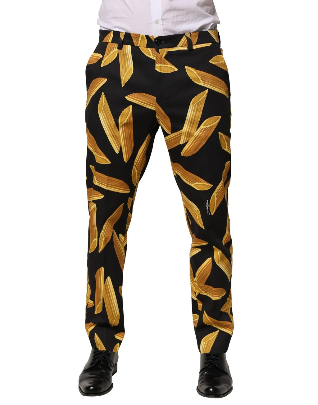 Dolce & Gabbana Black Pasta Print Tapered Men Pants - Zeiniez