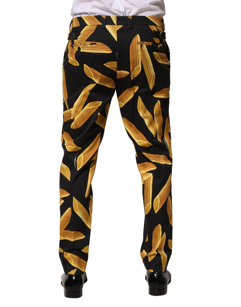 Dolce & Gabbana Black Pasta Print Tapered Men Pants