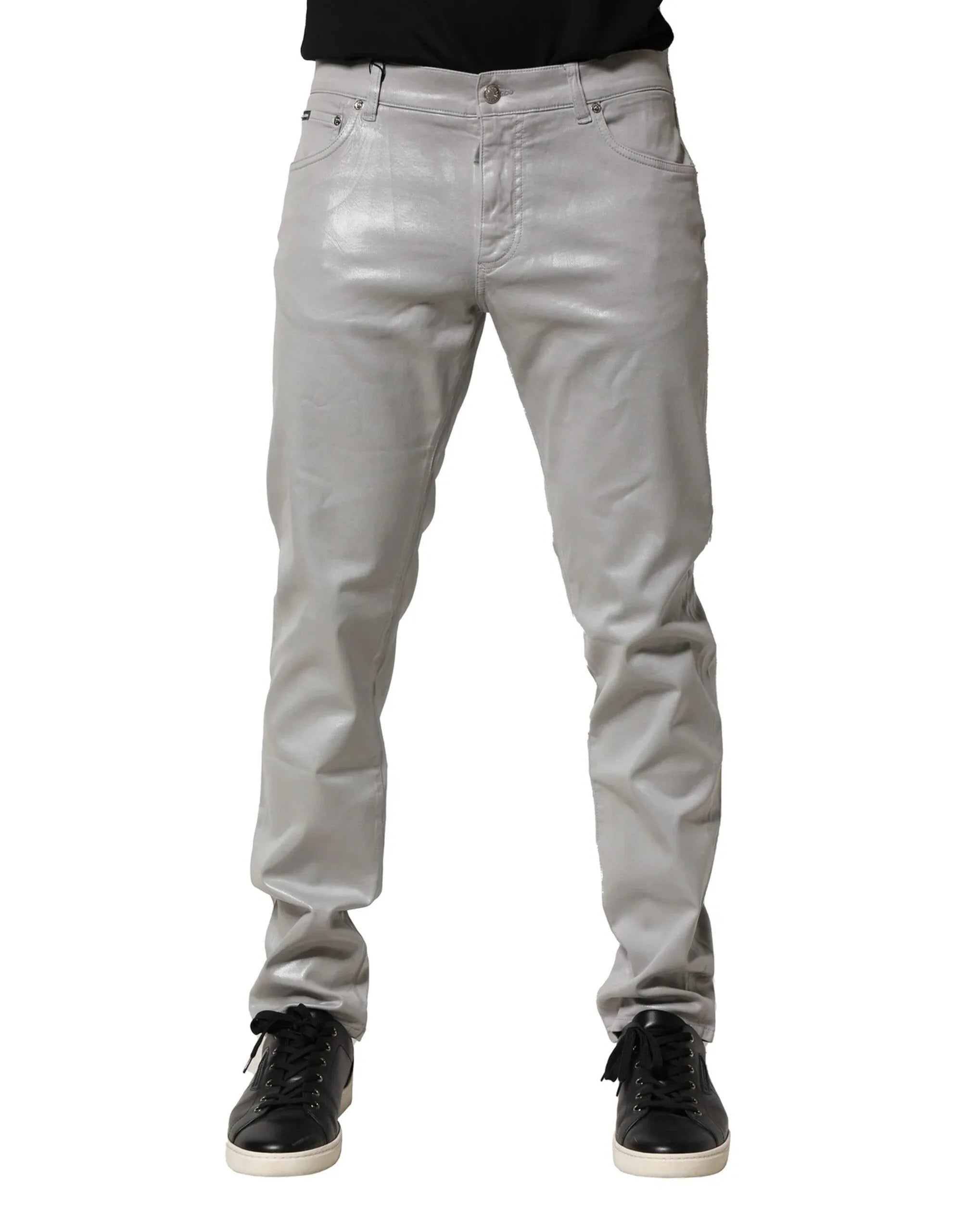 Dolce & Gabbana Silver Cotton Stretch Slim Denim Jeans - Zeiniez
