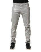 Dolce & Gabbana Silver Cotton Stretch Slim Denim Jeans - Zeiniez