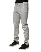 Dolce & Gabbana Silver Cotton Stretch Slim Denim Jeans - Zeiniez