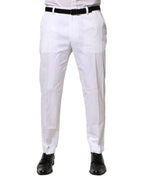 Dolce & Gabbana White Cotton Dress Slim Formal Pants - Zeiniez