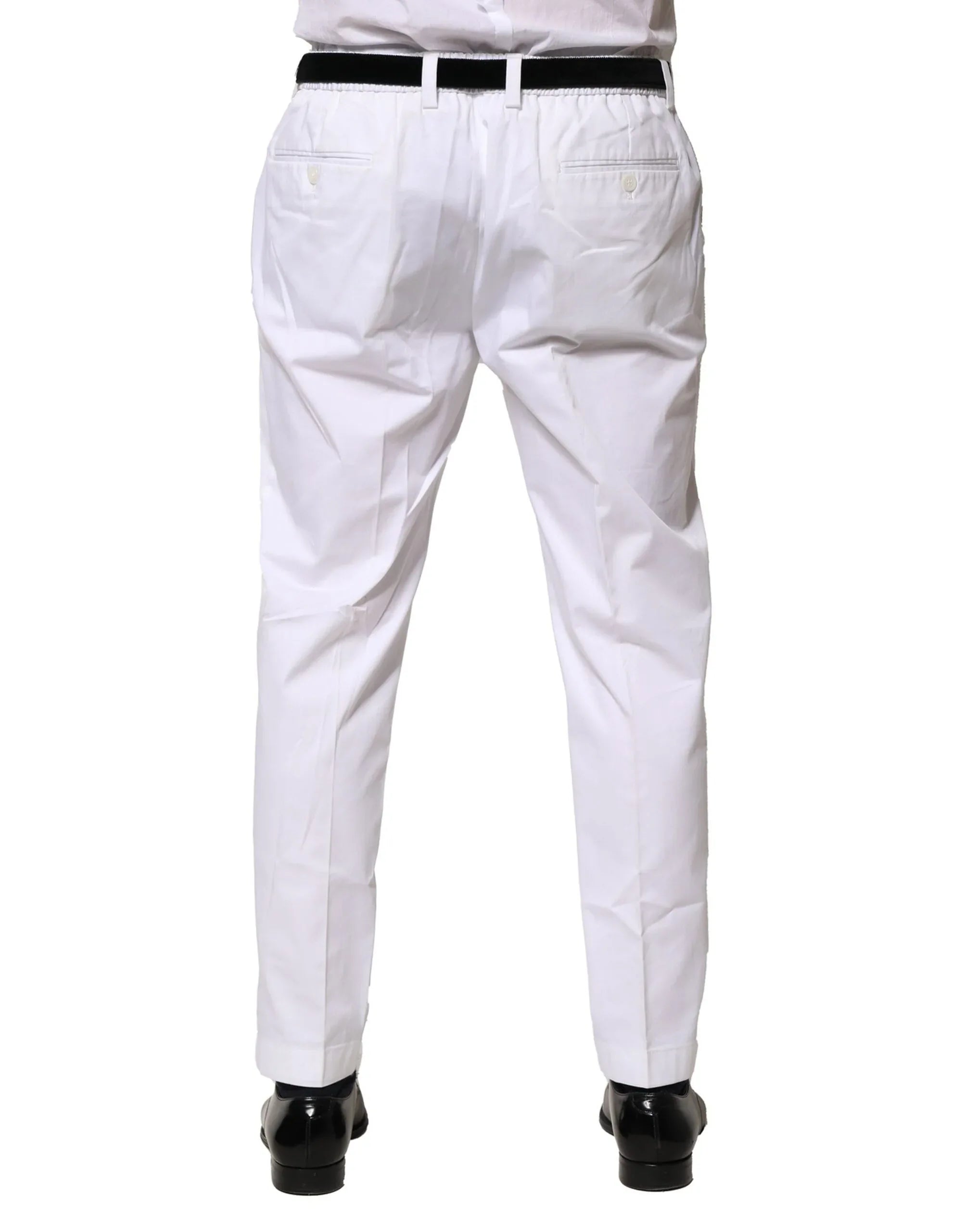 Dolce & Gabbana White Cotton Dress Slim Formal Pants - Zeiniez