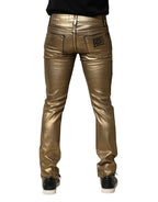 Dolce & Gabbana Gold Tattered Cotton Stretch Slim Denim Jeans - Zeiniez