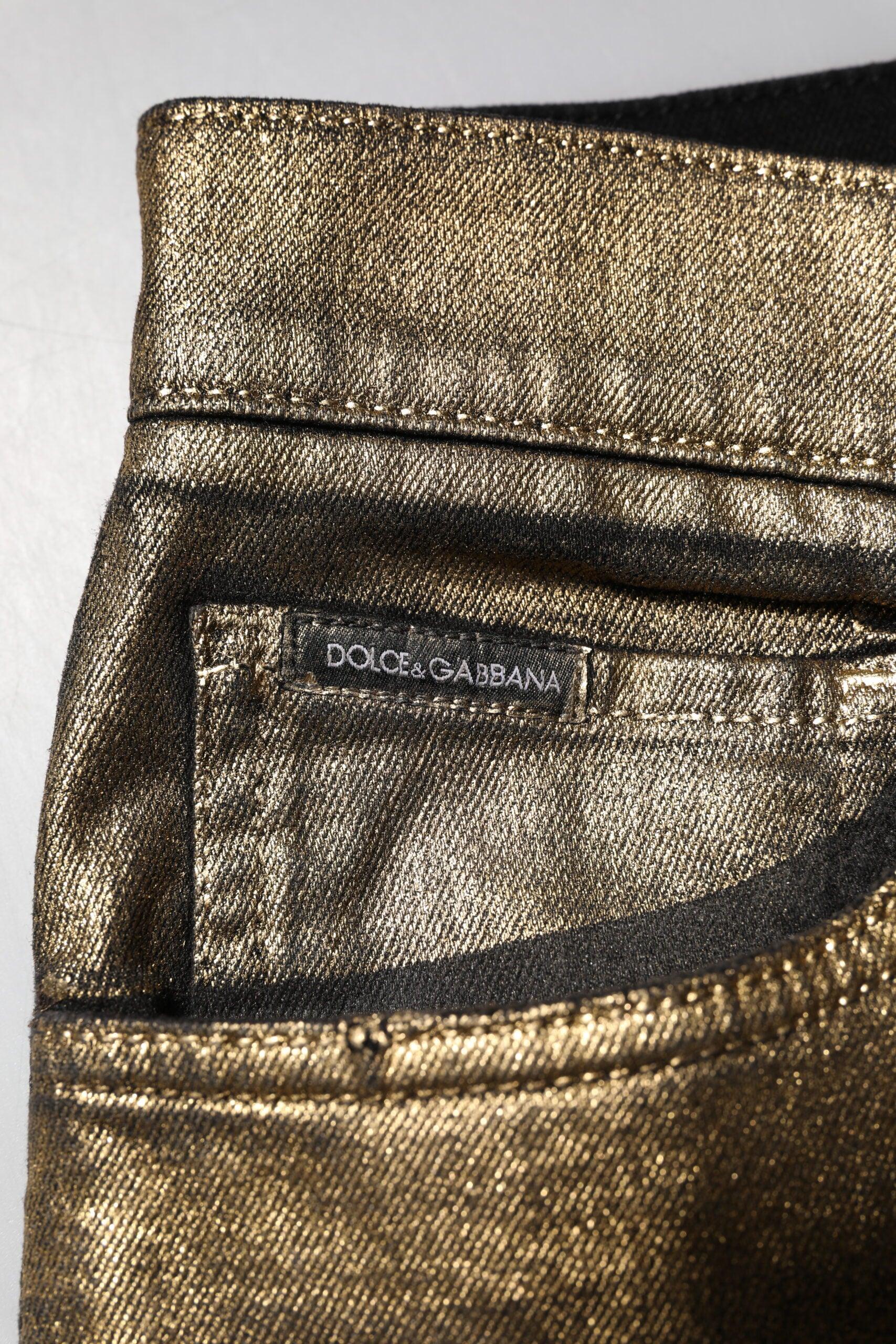Dolce & Gabbana Gold Tattered Cotton Stretch Slim Denim Jeans - Zeiniez