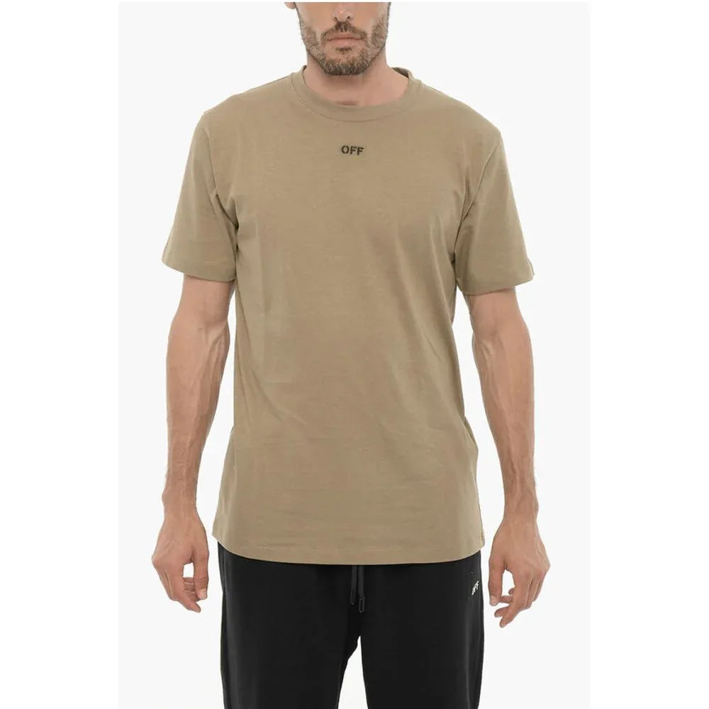 Off-White Slim Fit Crew-neck T-Shirt with Embroidered Logo - Zeiniez