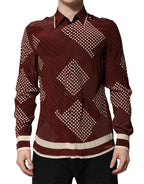 Dolce & Gabbana Maroon Dotted Silk Long Sleeve Casual Shirt - Zeiniez