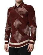 Dolce & Gabbana Maroon Dotted Silk Long Sleeve Casual Shirt - Zeiniez