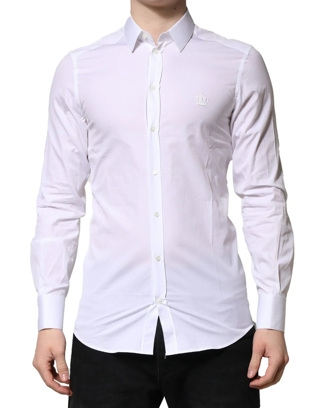 Dolce & Gabbana White GOLD Crown Cotton Dress Formal Shirt - Zeiniez