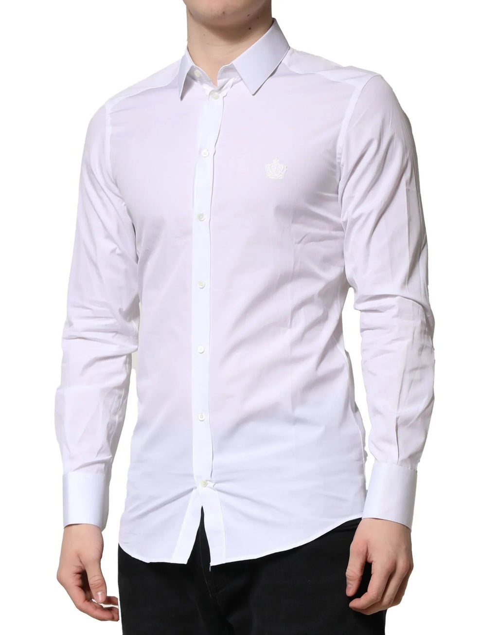 Dolce & Gabbana White GOLD Crown Cotton Dress Formal Shirt - Zeiniez