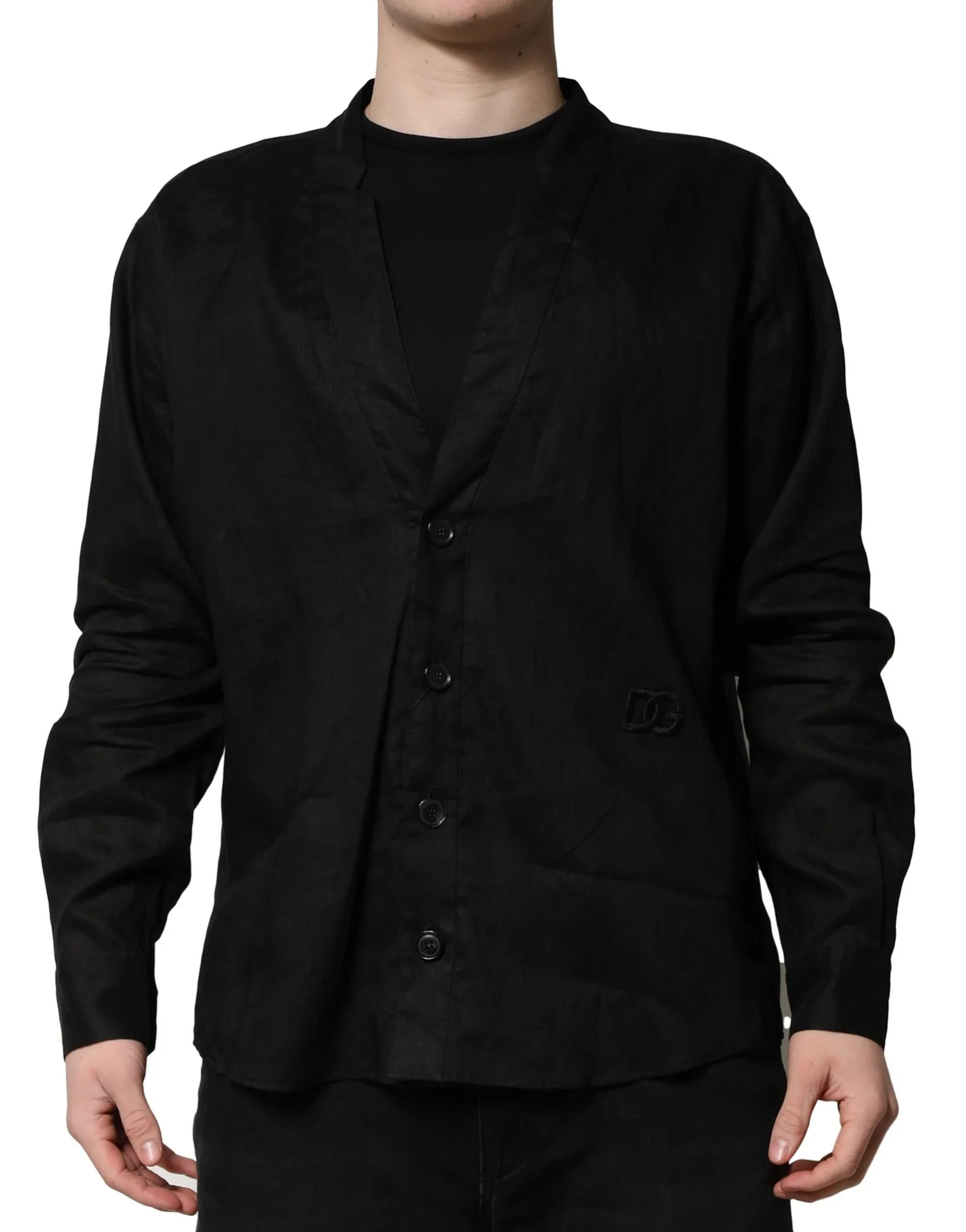 Dolce & Gabbana Black Linen Long Sleeves Men Casual Shirt - Zeiniez